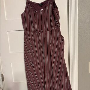 Elegant Purple, Black, White Striped Midi Dress